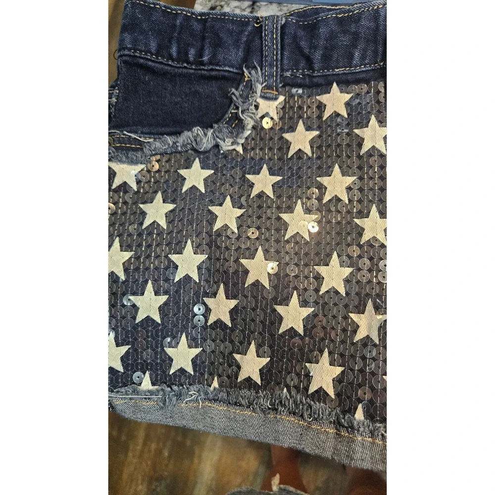 Americana Justice Girls Size 16 Flag Sequin Denim Shorts Patriotic 4th of July